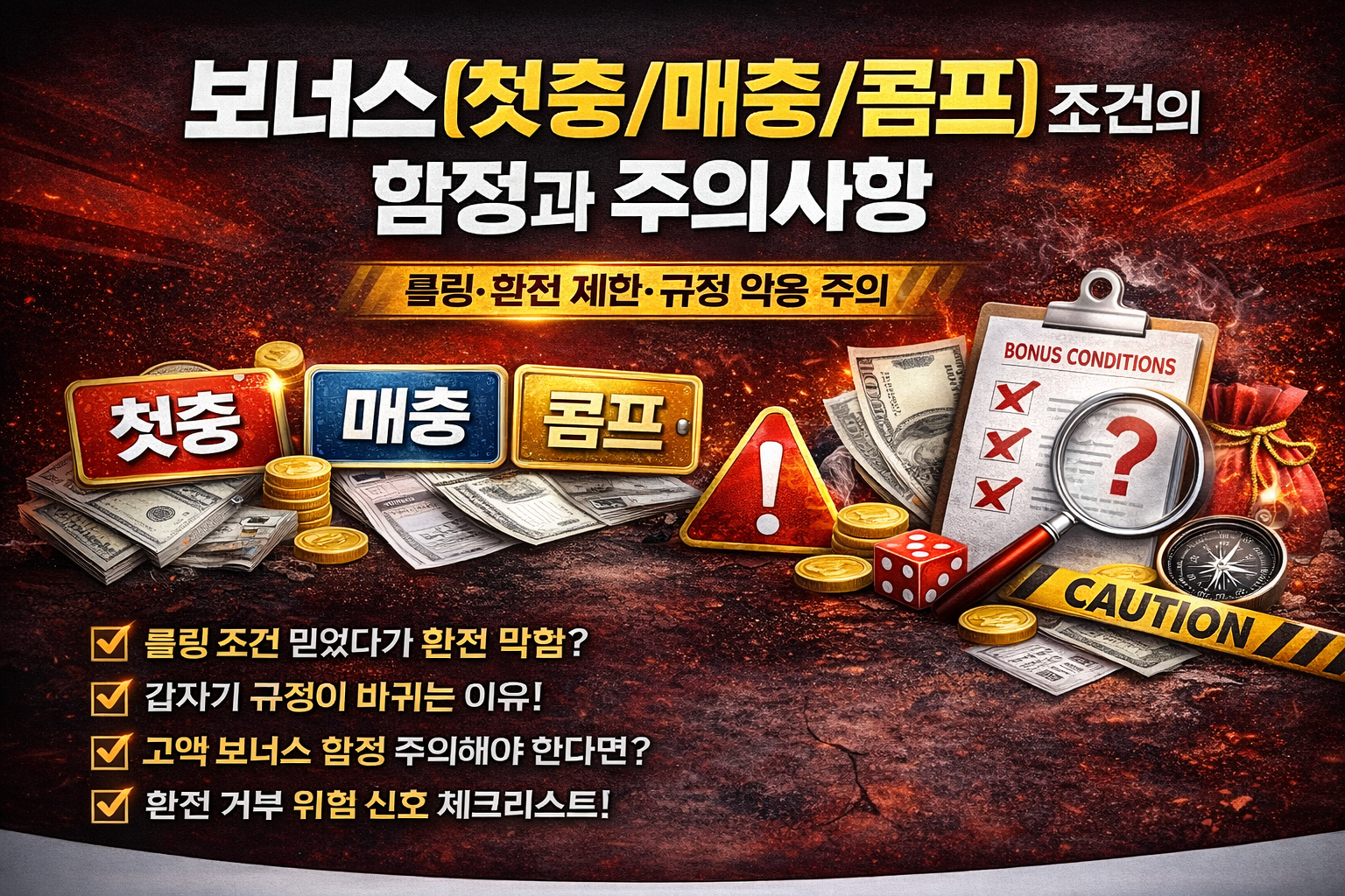 보너스(첫충/매충/콤프) 조건의 함정과 주의사항