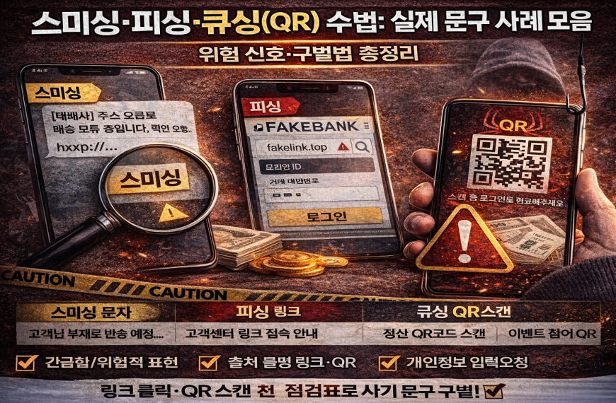 스미싱·피싱·큐싱(QR) 수법: 실제 문구 사례 모음