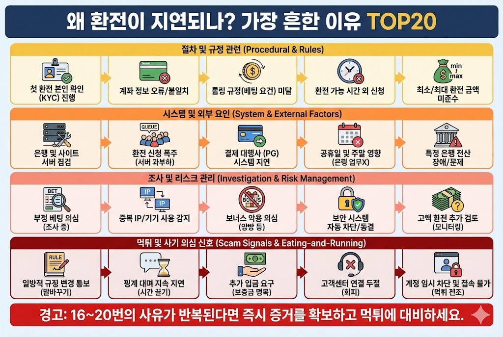 왜 환전이 지연되나? 토토사이트 환전 불가 사유 TOP 20 완벽 분석