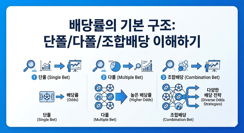스포츠토토 배당률 계산 및 구조: 단폴더 vs 다폴더 vs 조합베팅 비교 인포그래픽