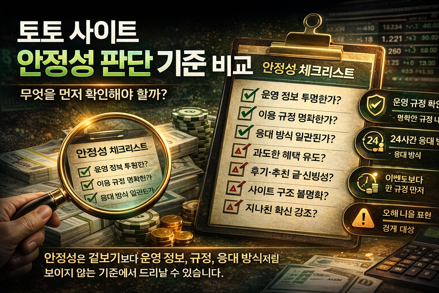 토토 사이트 안정성 판단 기준을 비교해 설명하는 대표 이미지