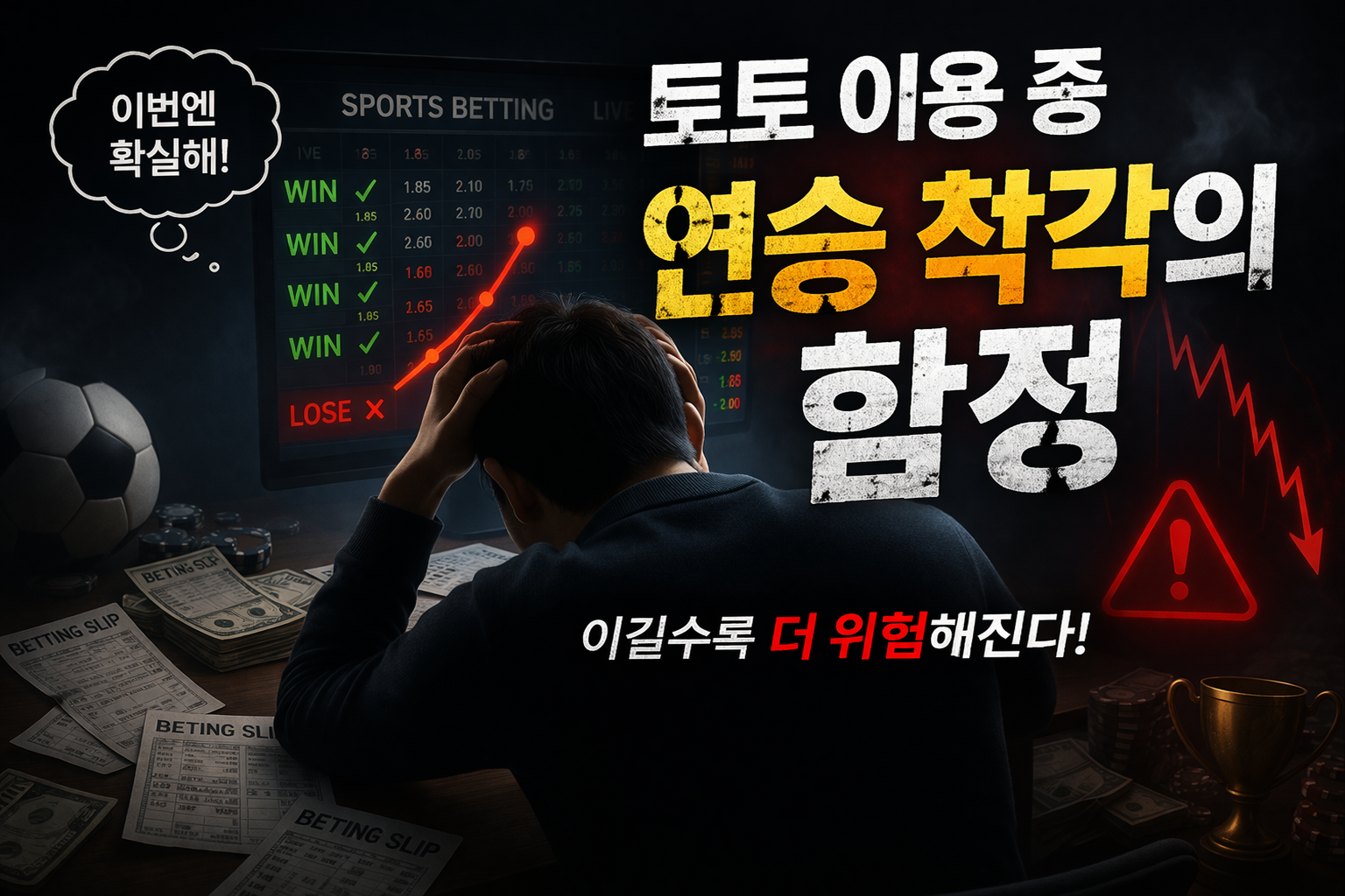 토토 이용 중 연승 착각의 함정을 경고하는 대표 이미지