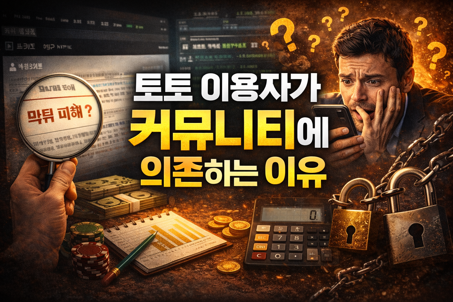 토토 이용자가 커뮤니티에 의존하는 이유와 정보 탐색 심리를 표현한 대표 이미지